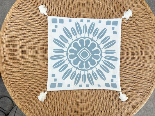 Campania Medallion Outdoor Pillow Cover (20” SQ)-Coastal Blue