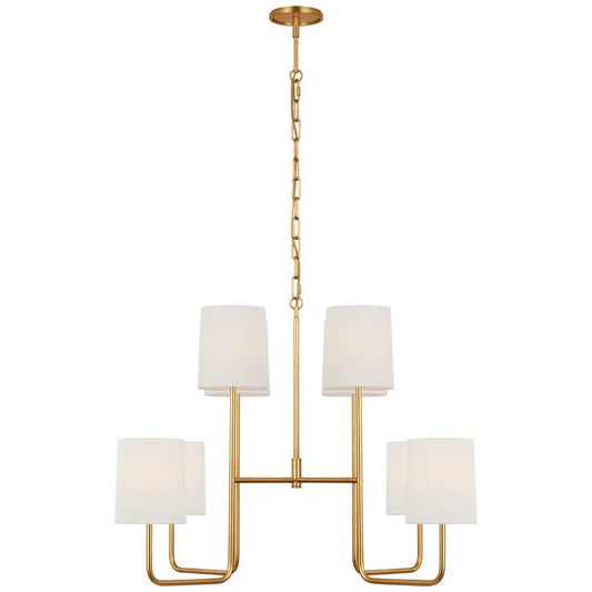 Visual Comfort Go Lightly Medium Chandelier (White Linen Shades)-Gild/Gold