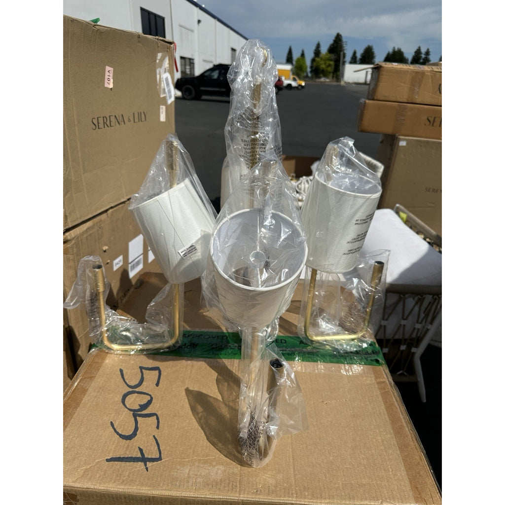 Visual Comfort Go Lightly Medium Chandelier (White Linen Shades)-Gild/Gold - The Home Decor Outlet