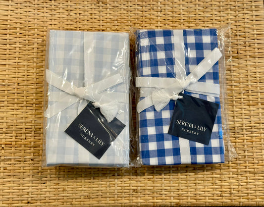 Gingham Mini Crib Sheets (Set of 2)-Sky & French Blue