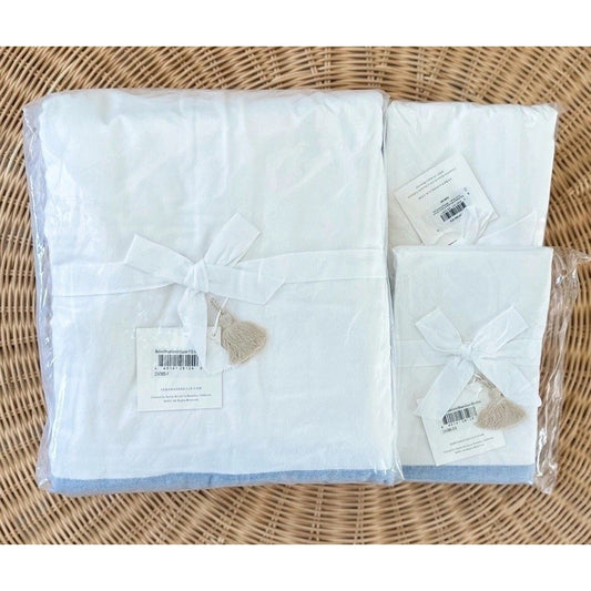 Belvedere Flannel Duvet Cover (F/Q) & 2 Euro Shams-White/Blue