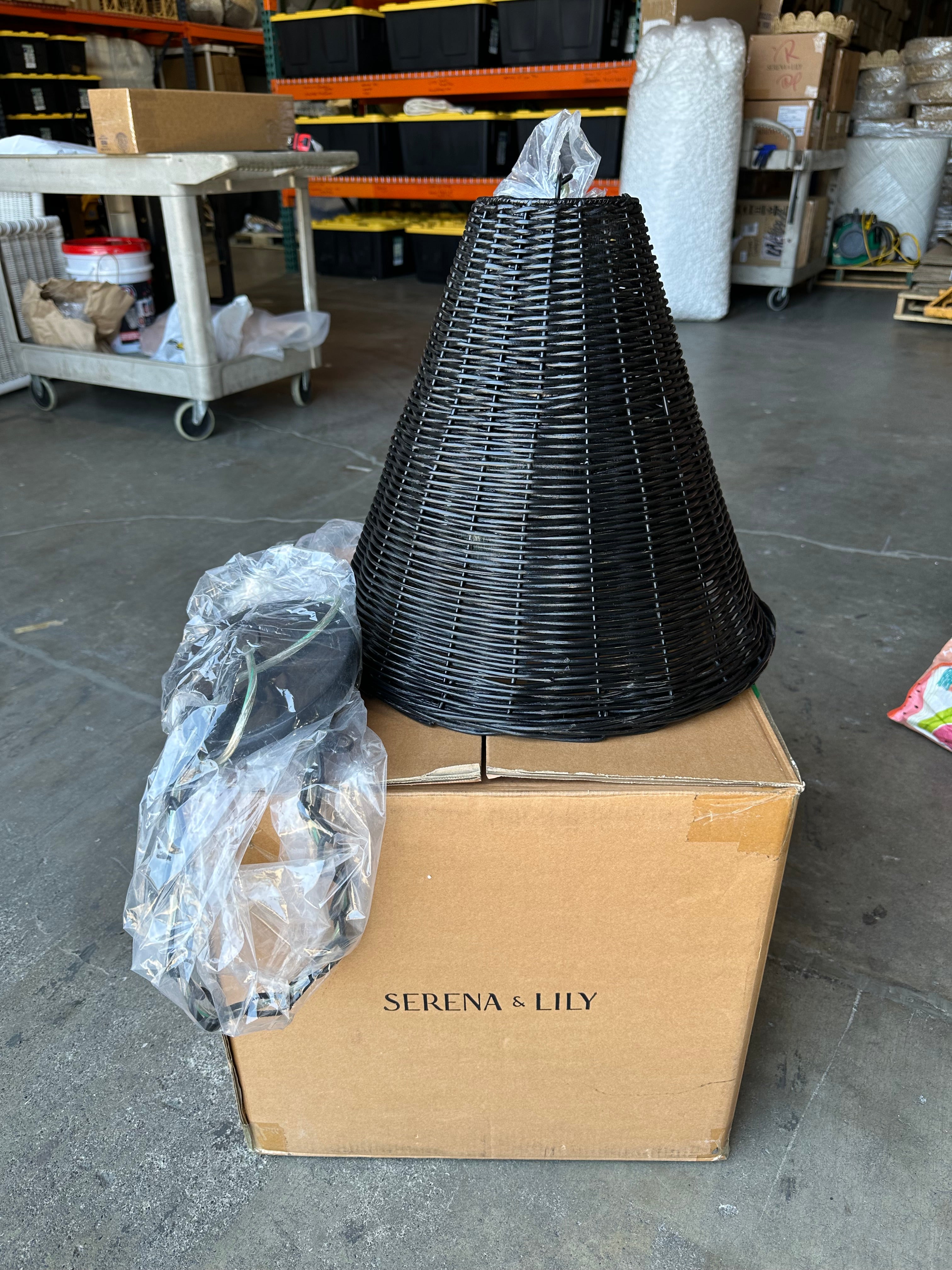 Santa Barbara Rattan Taper Small Pendant (17” DIAM)-Black