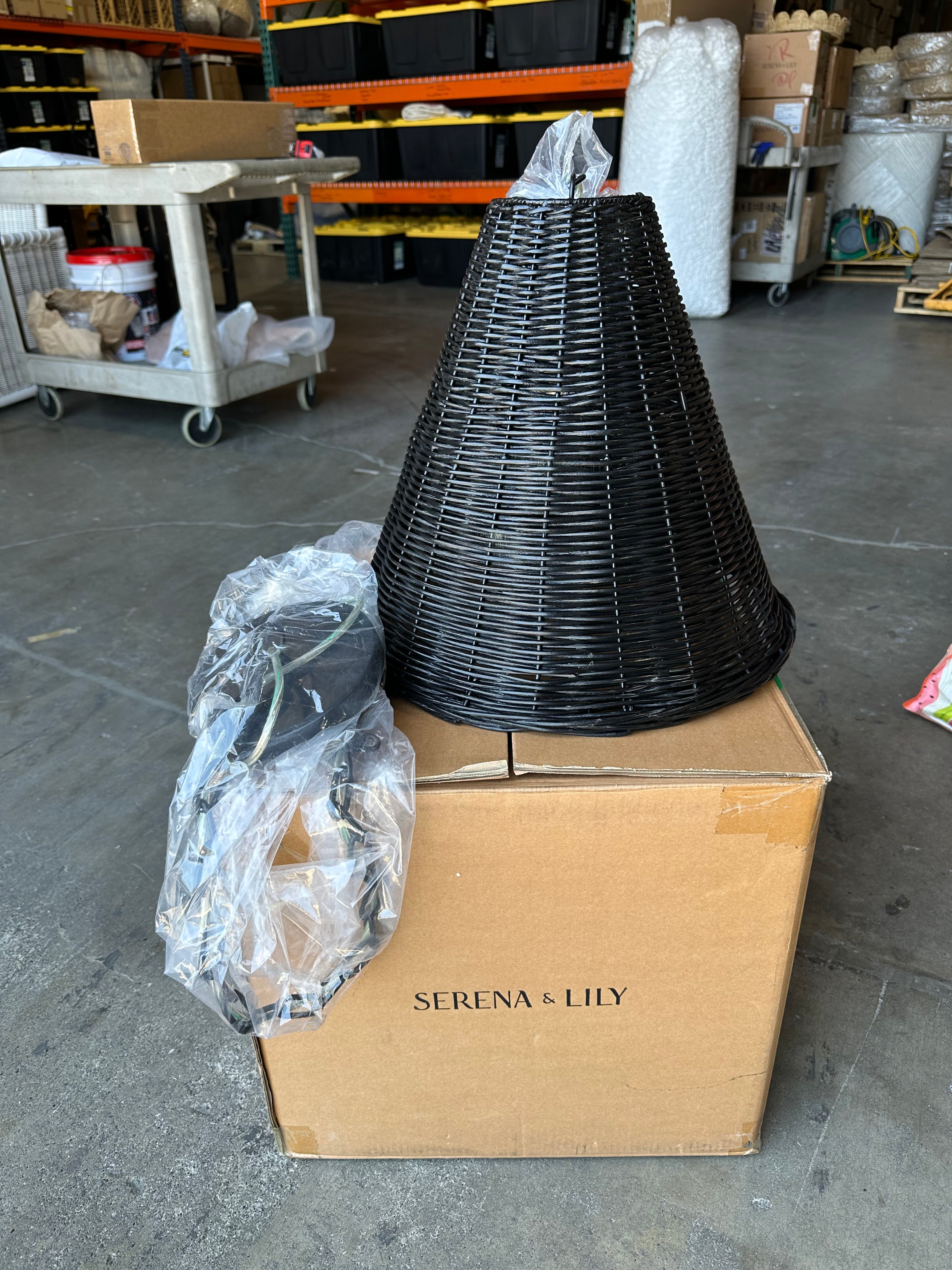 Santa Barbara Rattan Taper Small Pendant (17” DIAM)-Black
