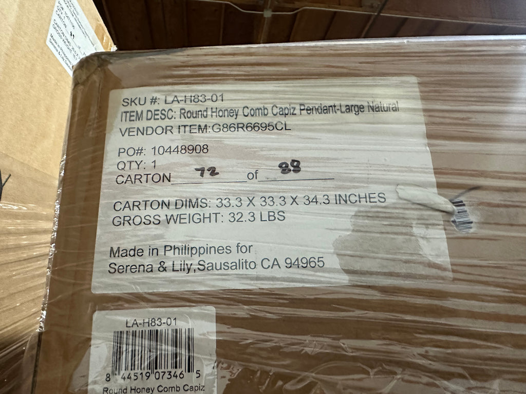 Capiz Honeycomb Large Round Pendant (29” DIAM)-Brass Gold