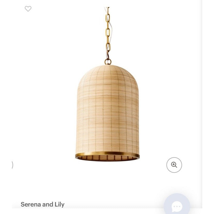 Baccara Rattan Bell Pendant-Natural/Brass Accents