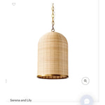 Baccara Rattan Bell Pendant-Natural/Brass Accents