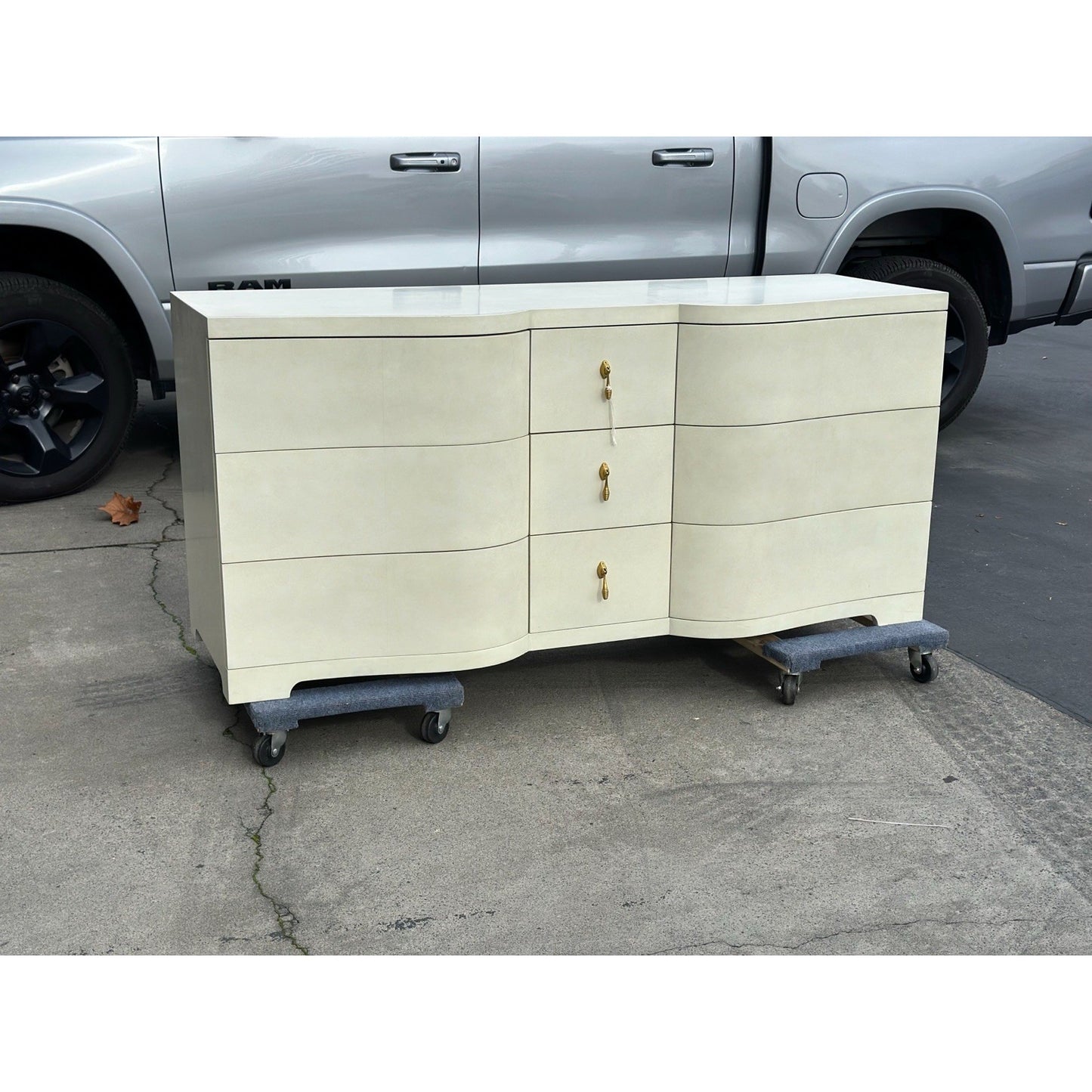 Monroe 9-Drawer Dresser-Beige/Brass Pulls