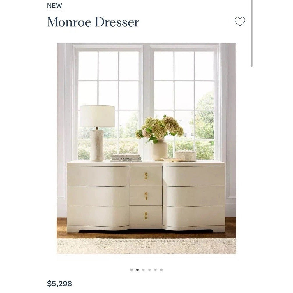 Monroe 9-Drawer Dresser-Beige/Brass Pulls