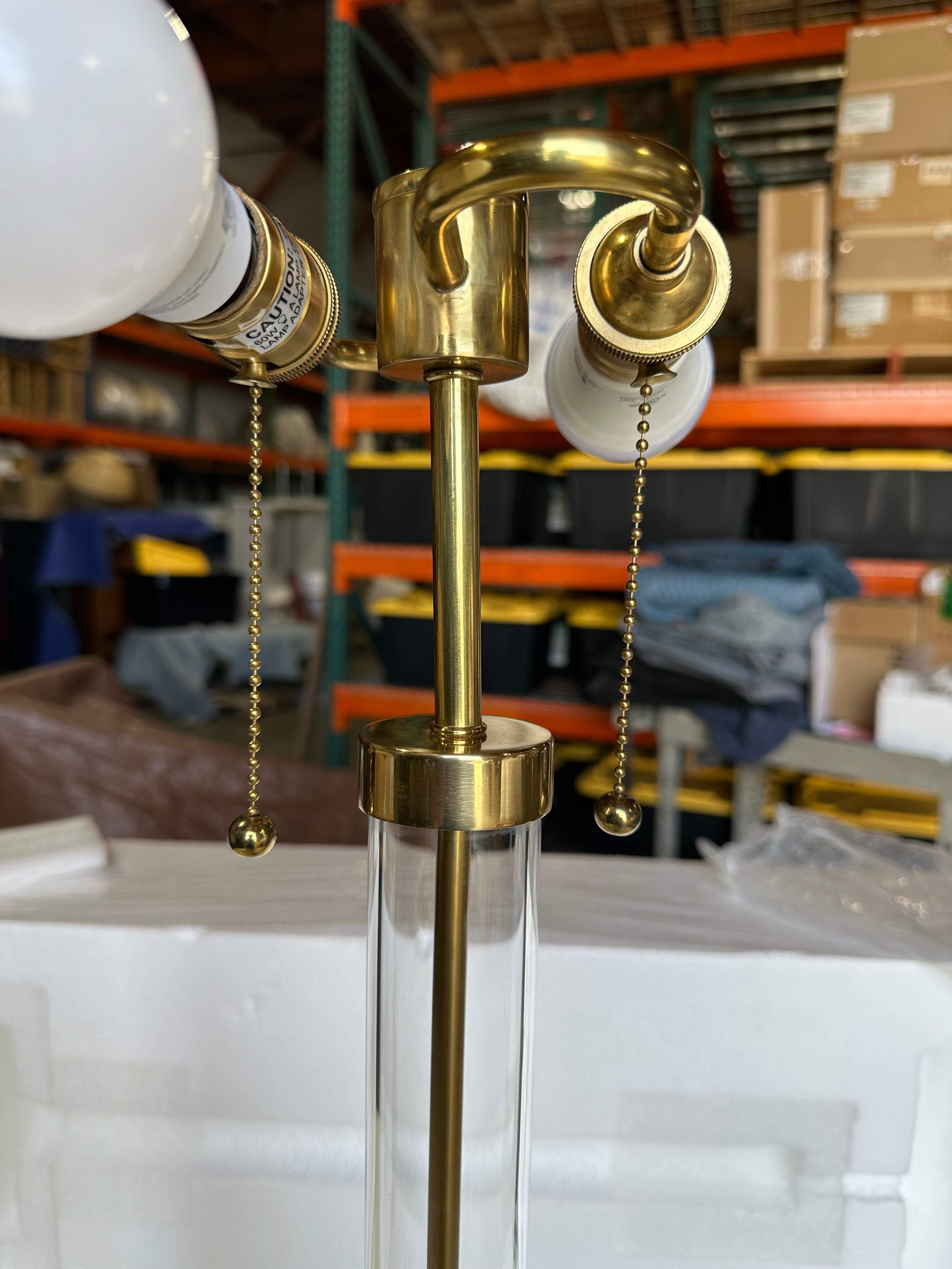 Islington Table Lamp-Glass/Brass Base-White Linen Shade