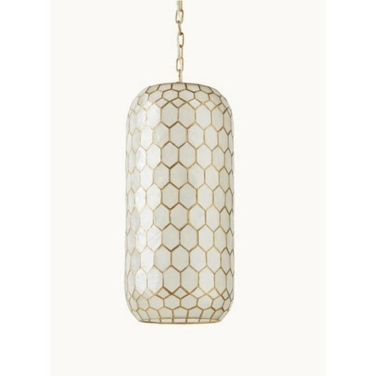 Capiz Honeycomb Oblong Pendant-Brass Gold