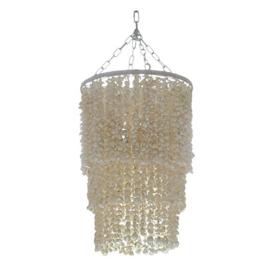 Serena & Lily Aptos Shell Chandelier (Large)-Beige/White