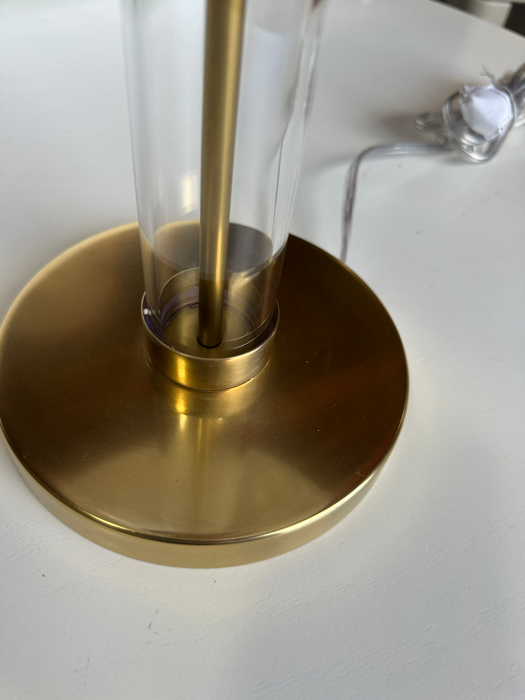 Islington Table Lamp-Glass/Brass Base-White Linen Shade