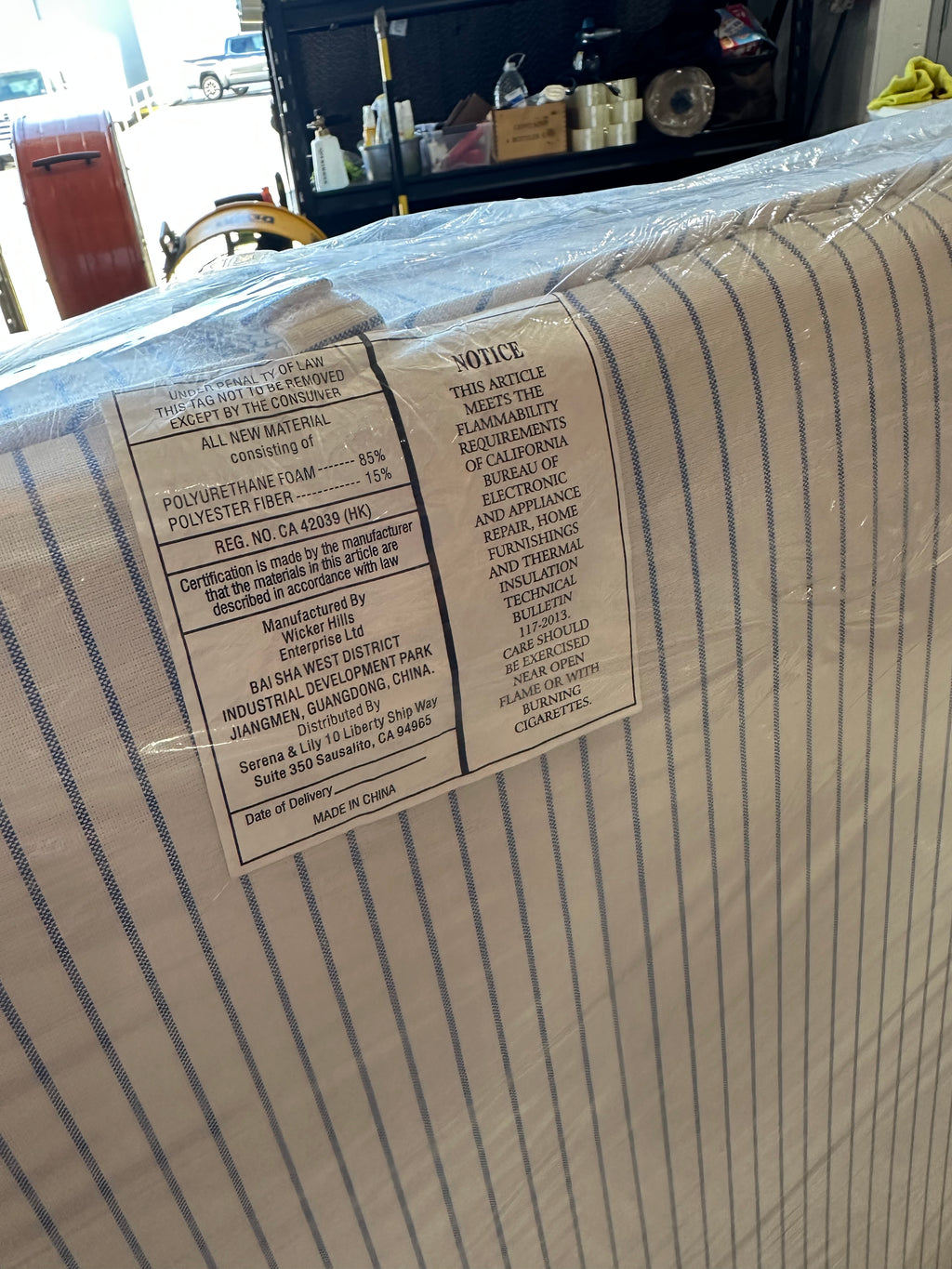 Pacifica Sofa (7’~Pinstripe Coastal Blue Cushions)-Driftwood