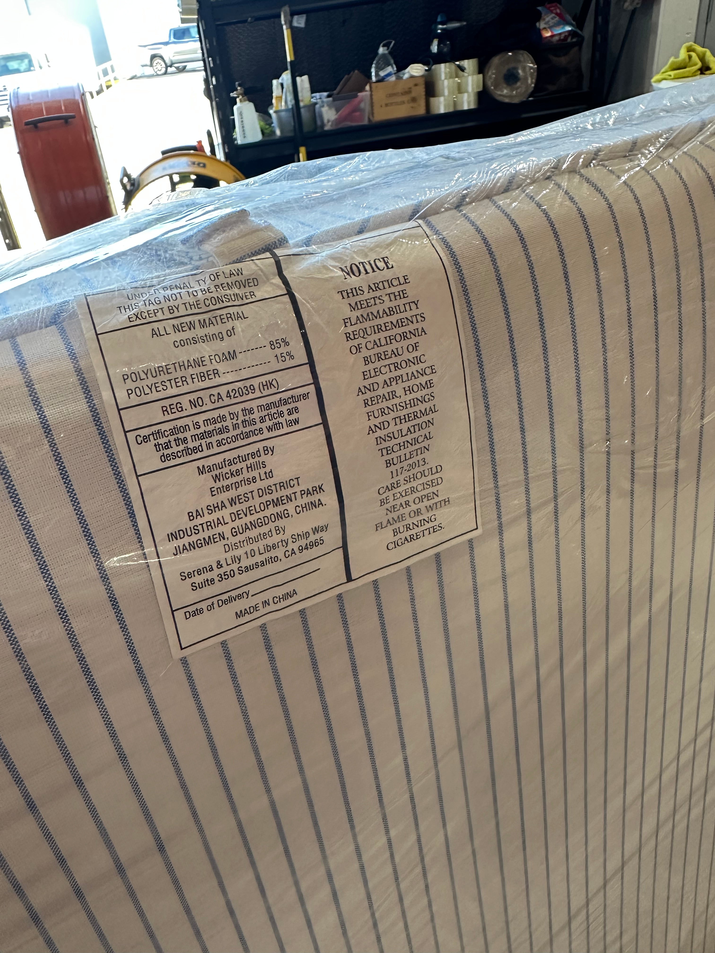 Pacifica Sofa (7’~Pinstripe Coastal Blue Cushions)-Driftwood