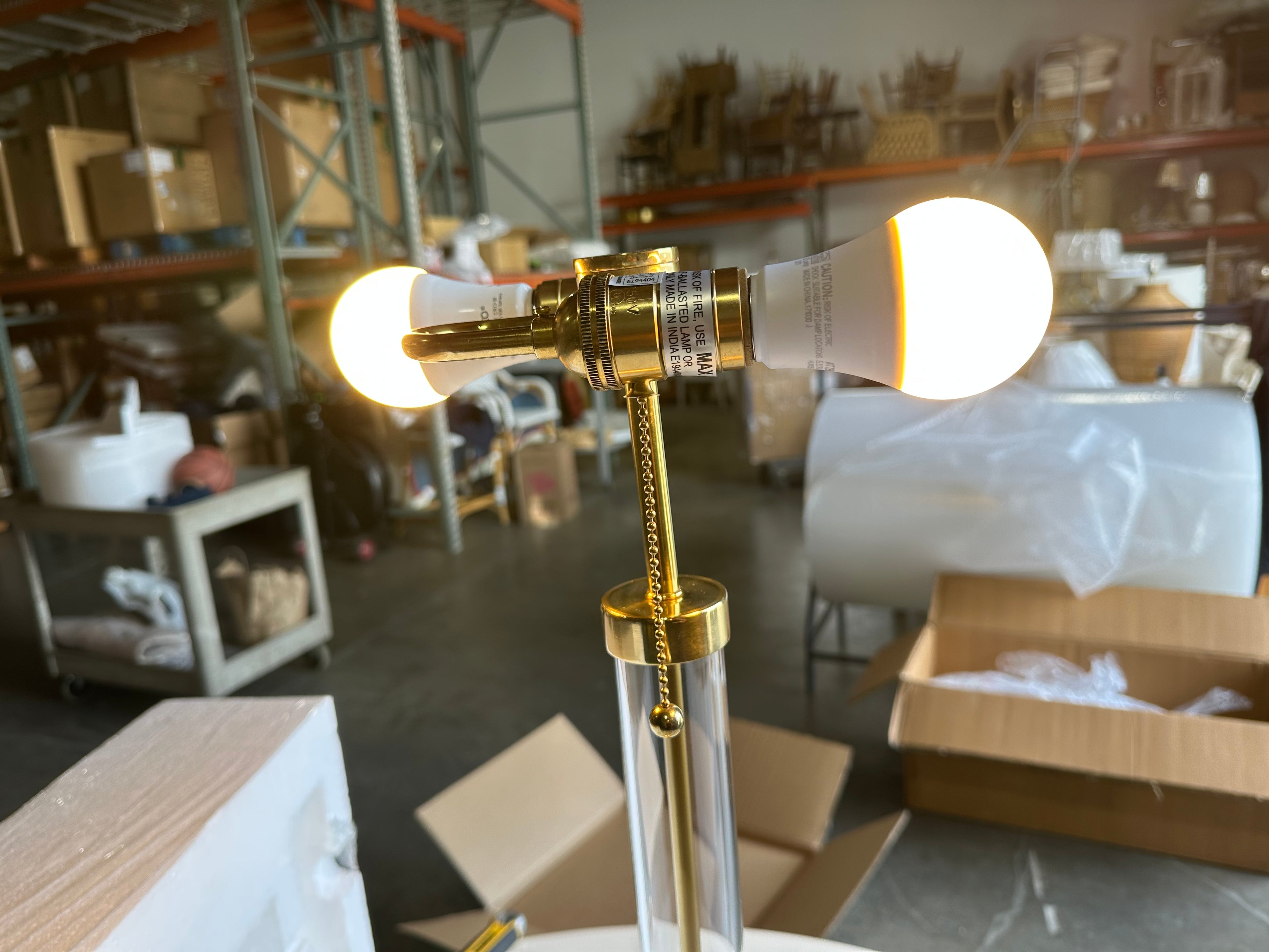 Islington Table Lamp-Glass/Brass Base-White Linen Shade
