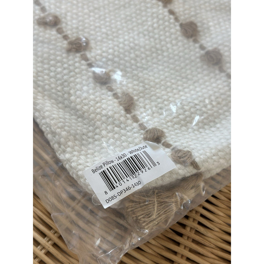 Belize Pillow Cover (14”x30”)-White/Jute Brown - The Home Decor Outlet