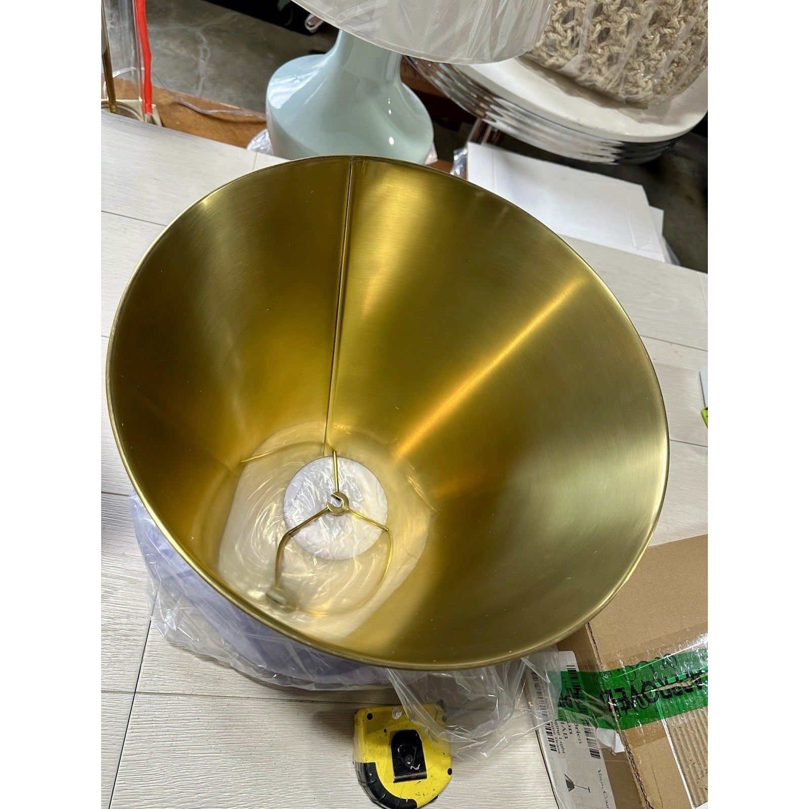 Goodman Pendant (15" DIAM)-White/Brass Gold