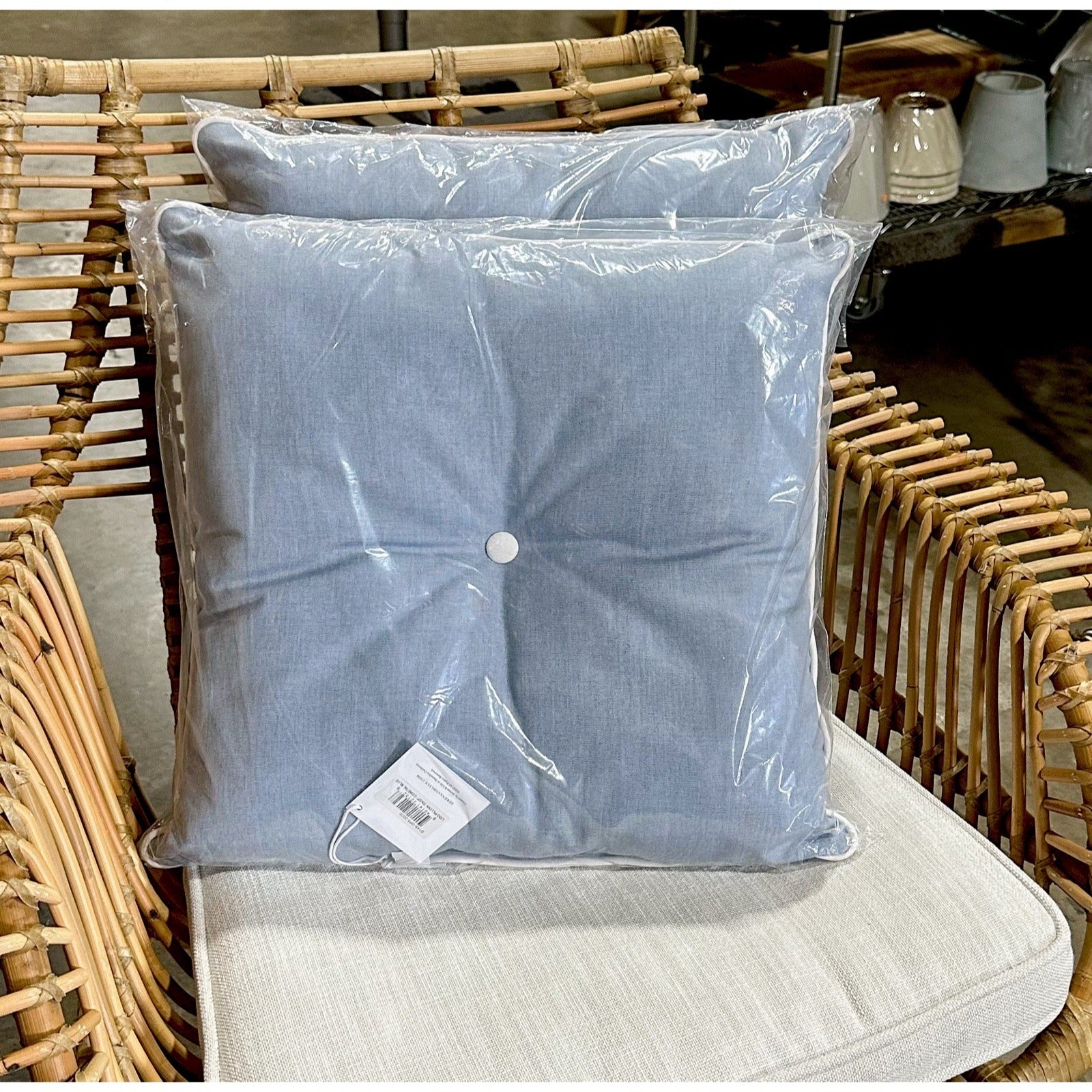 Sunbrella Lido Outdoor Pillows (2) (20” SQ)-Coastal Blue
