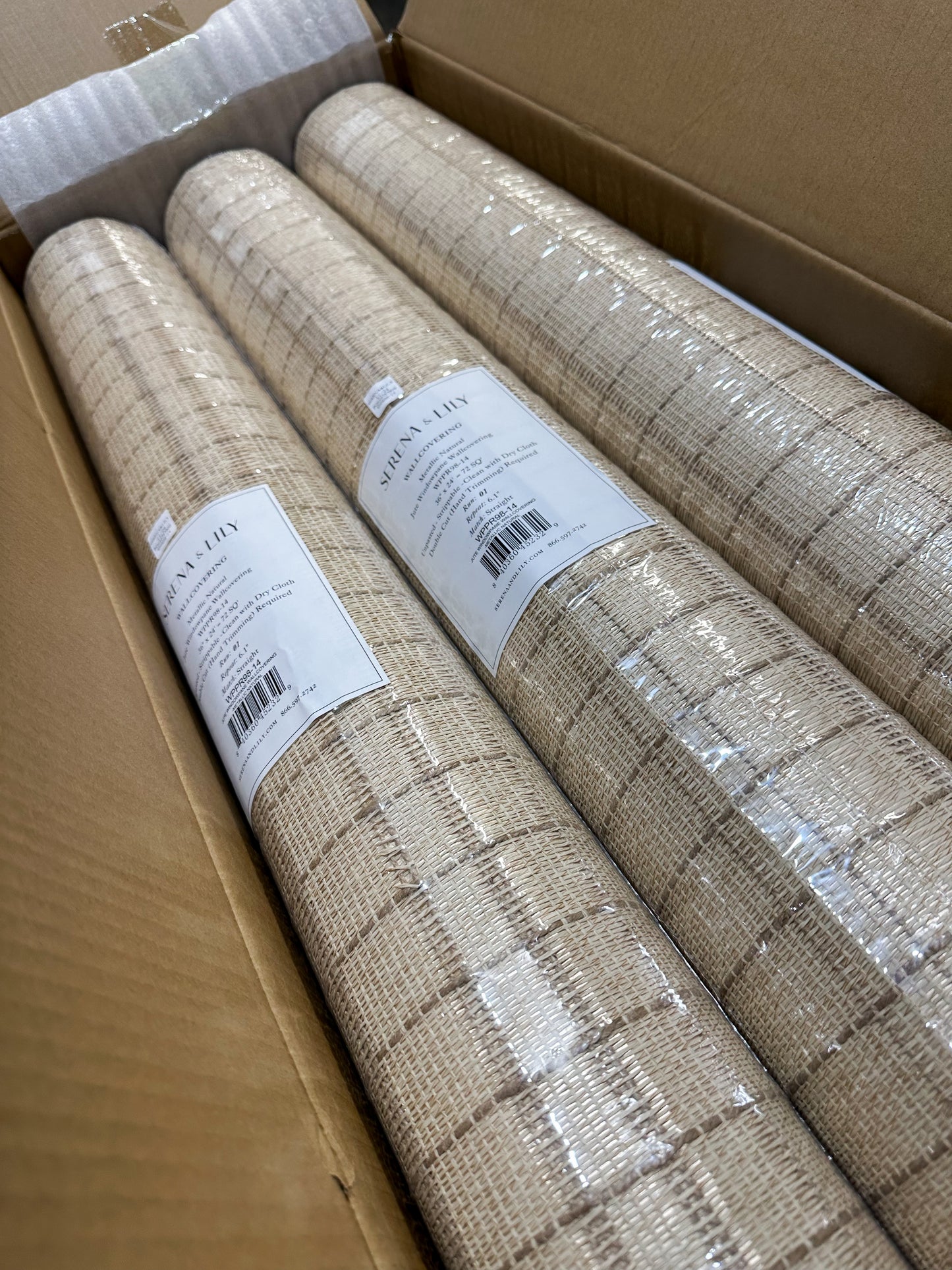 Jute Windowpane Wallcovering-Metallic Natural