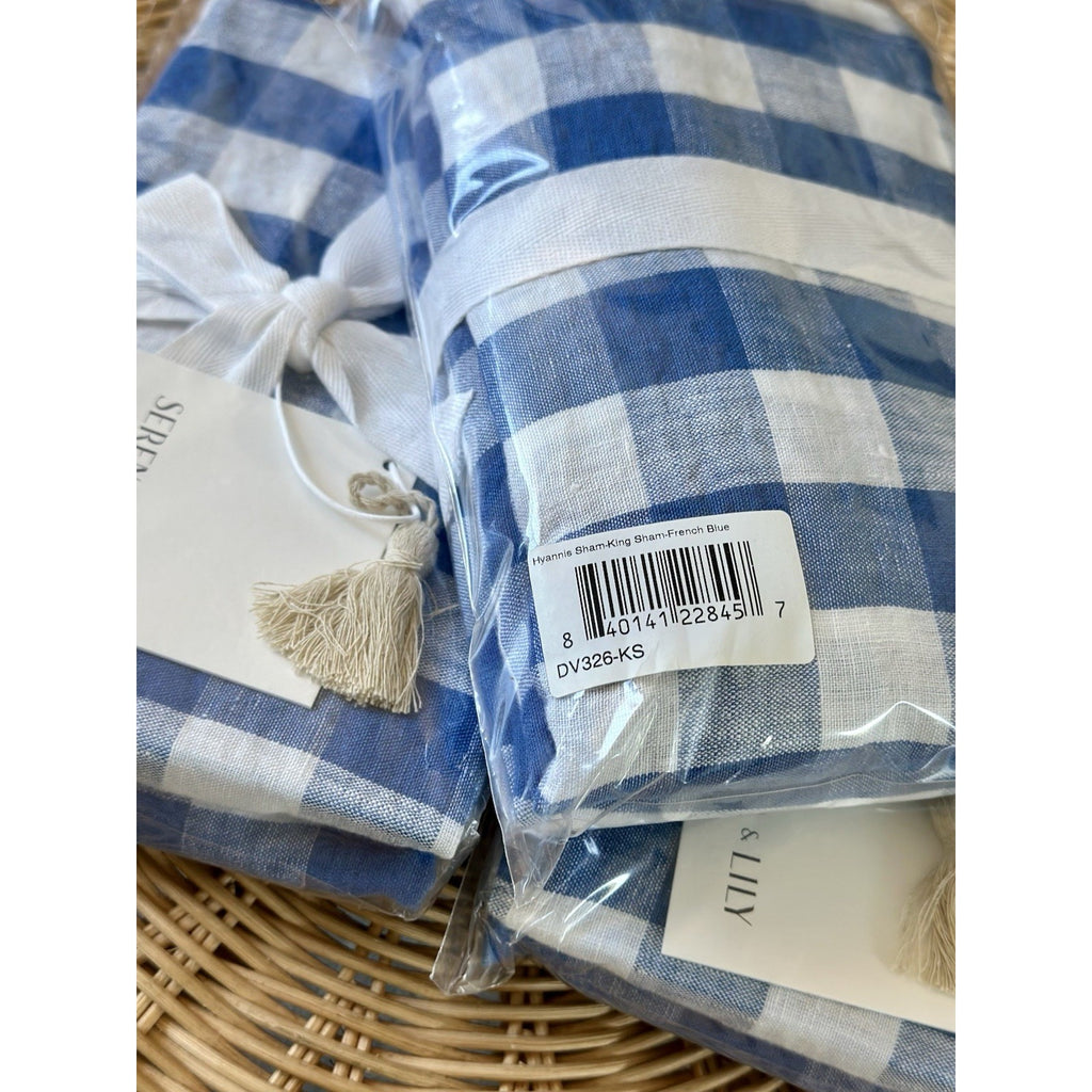 Hyannis Gingham Linen King Pillow Sham-French Blue