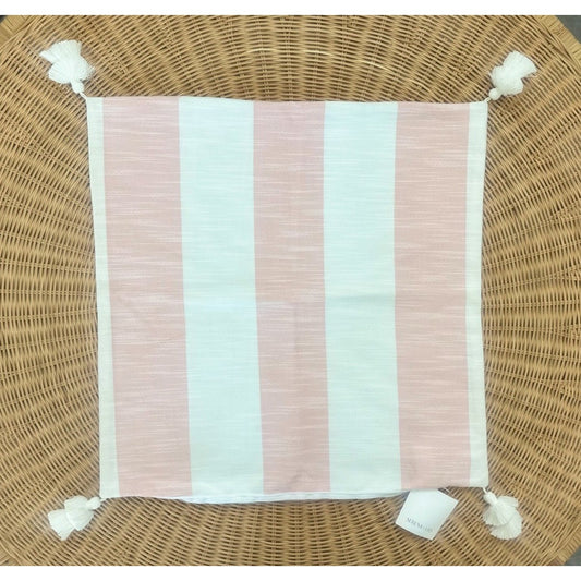 Beach Stripe Outdoor Pillow Cover (22” SQ)-Seashell Pink Red