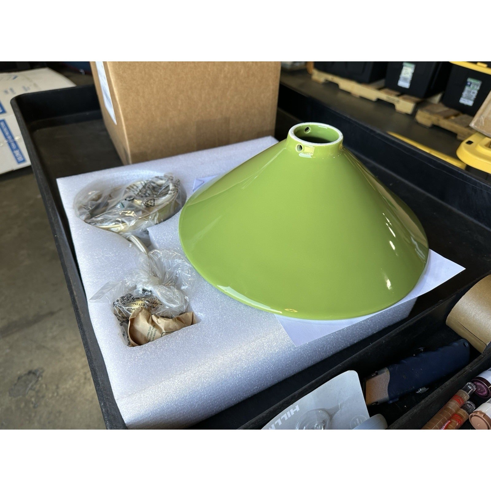 Rhode Ceramic Pendant-Green/Brass Accents