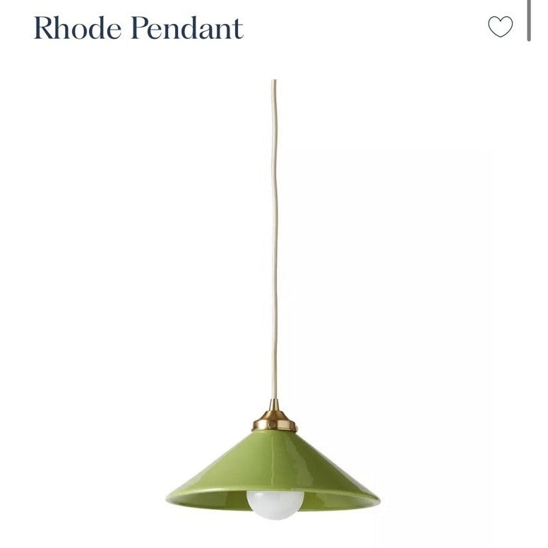Rhode Ceramic Pendant-Green/Brass Accents