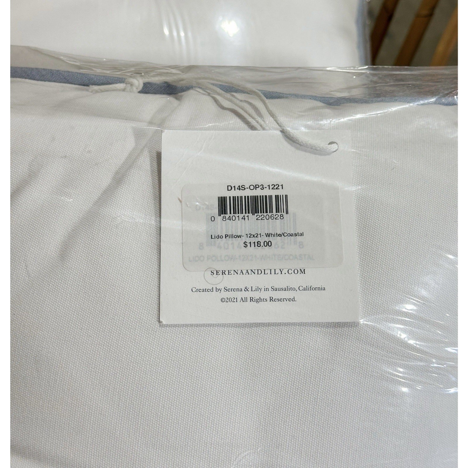 Sunbrella Lido Outdoor Pillows (2) (12x21)-White/Coastal Blue