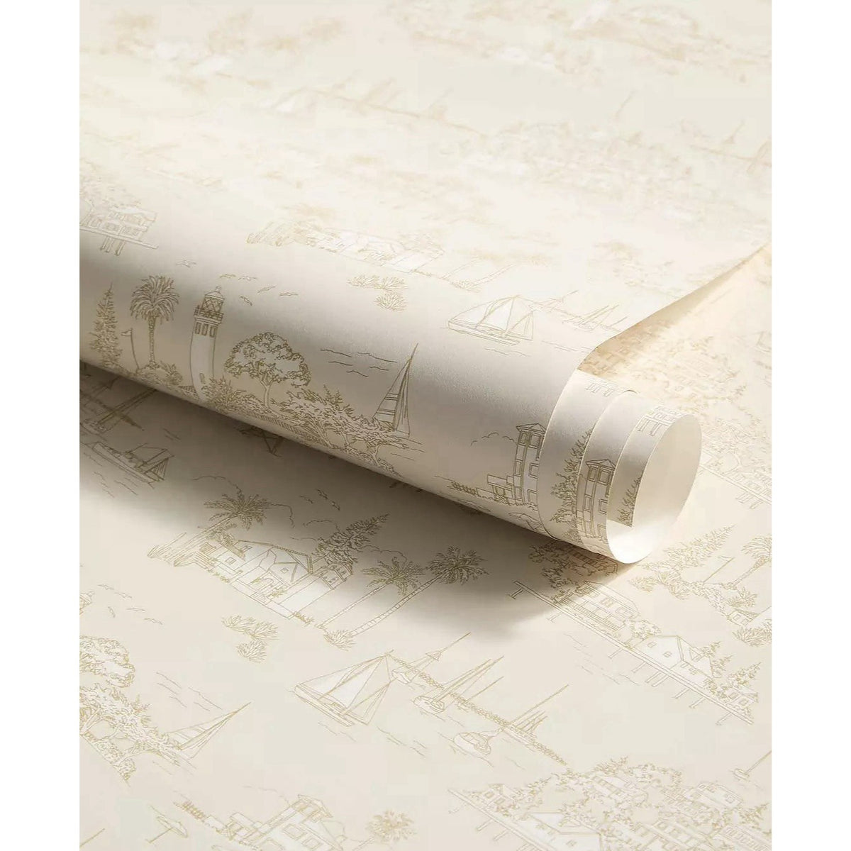 Seahaven Toile Coastal Wallpaper-Neutral Beige