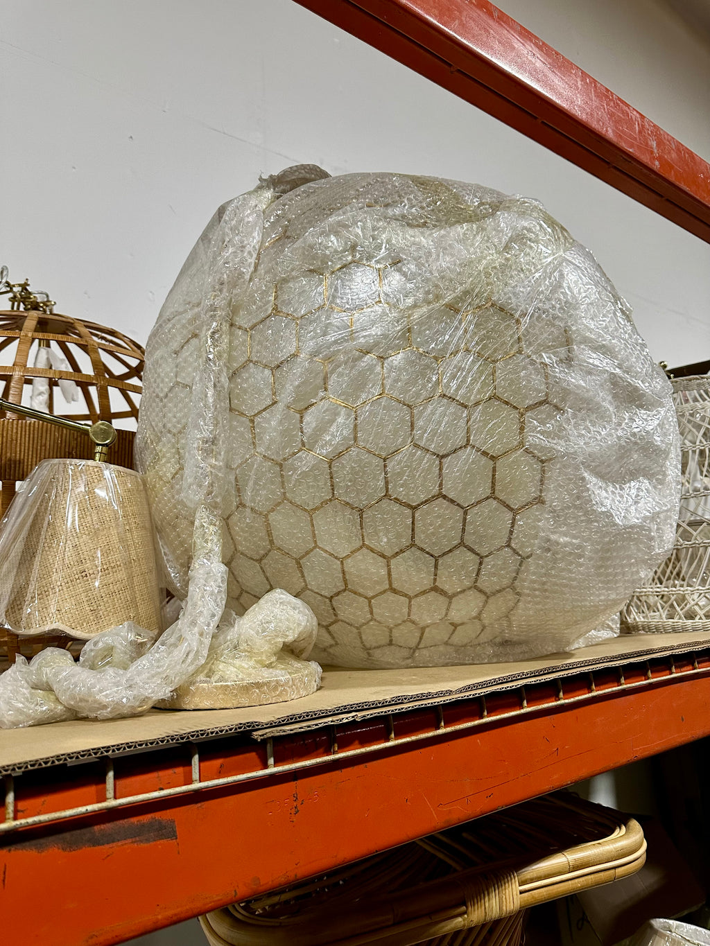 Capiz Honeycomb Large Round Pendant (29” DIAM)-Brass Gold