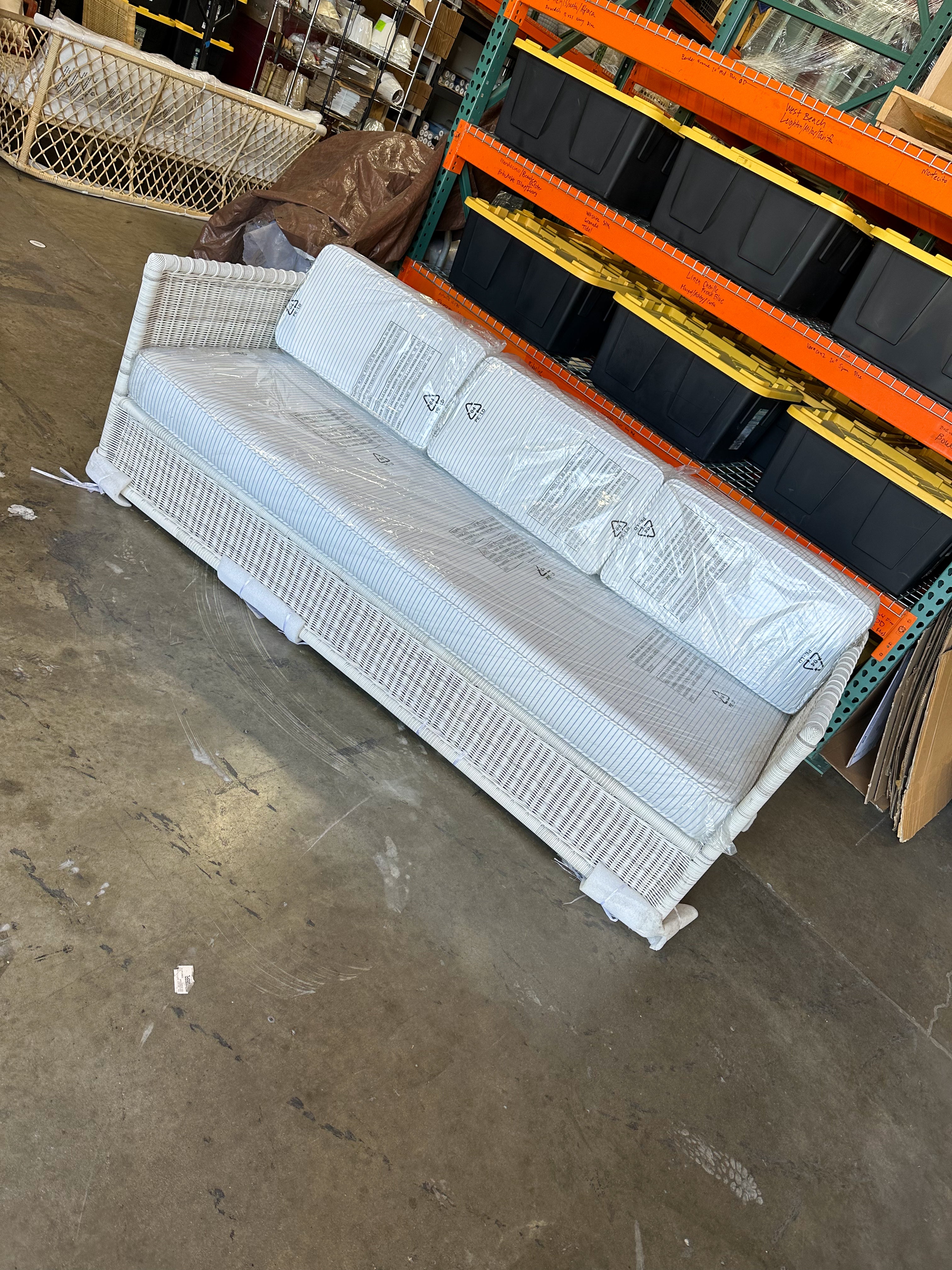 Pacifica Sofa (7’~Pinstripe Coastal Blue Cushions)-Driftwood