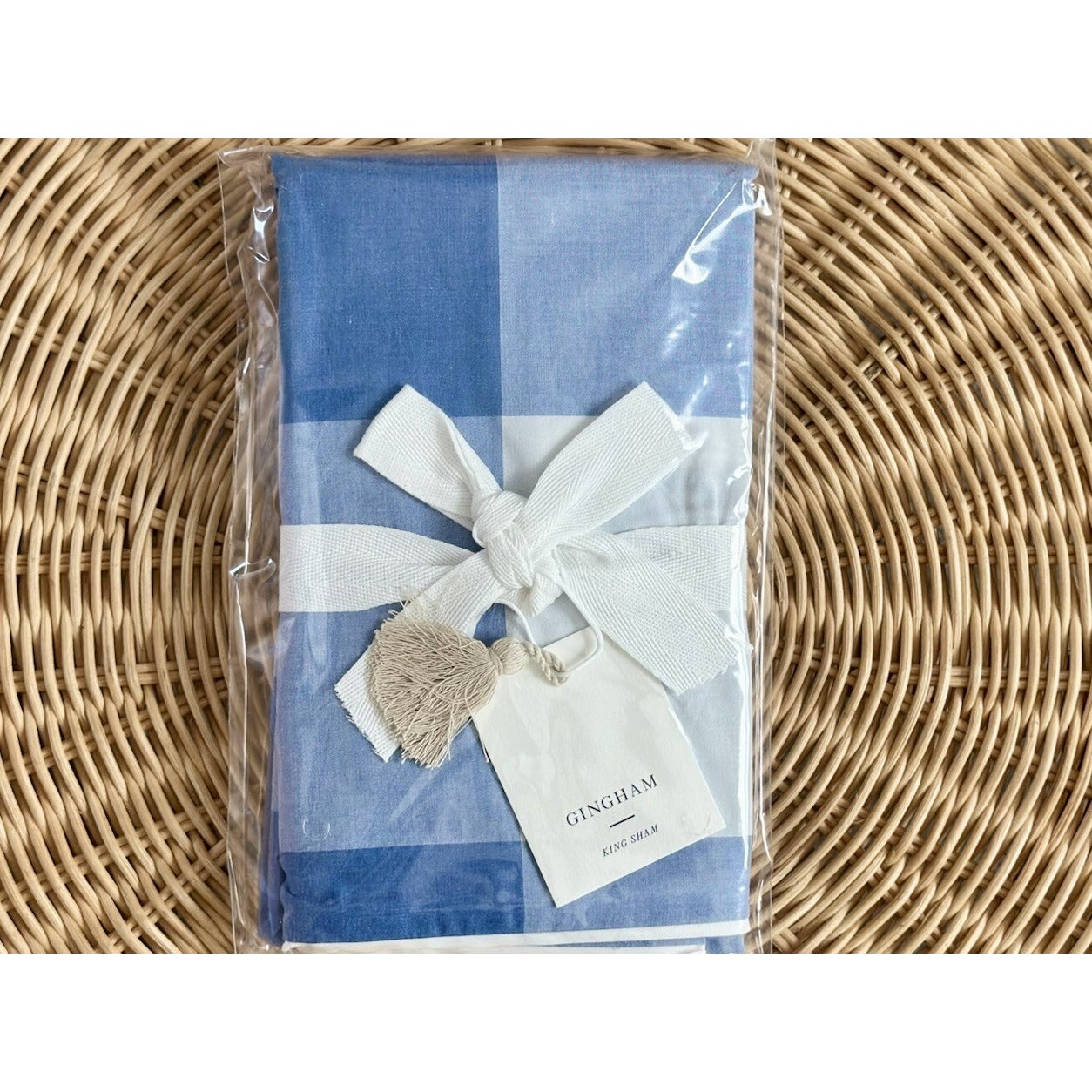 Gingham Percale King Pillow Sham-French Blue