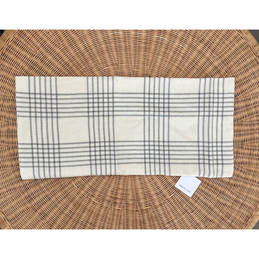 Blakely Plaid Alpaca Pillow Cover (14”x30”)-Ivory Beige/Grey