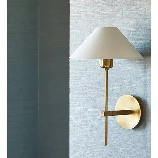 Visual Comfort Hackney Single Sconce (White Linen Shade)-Antique Brass