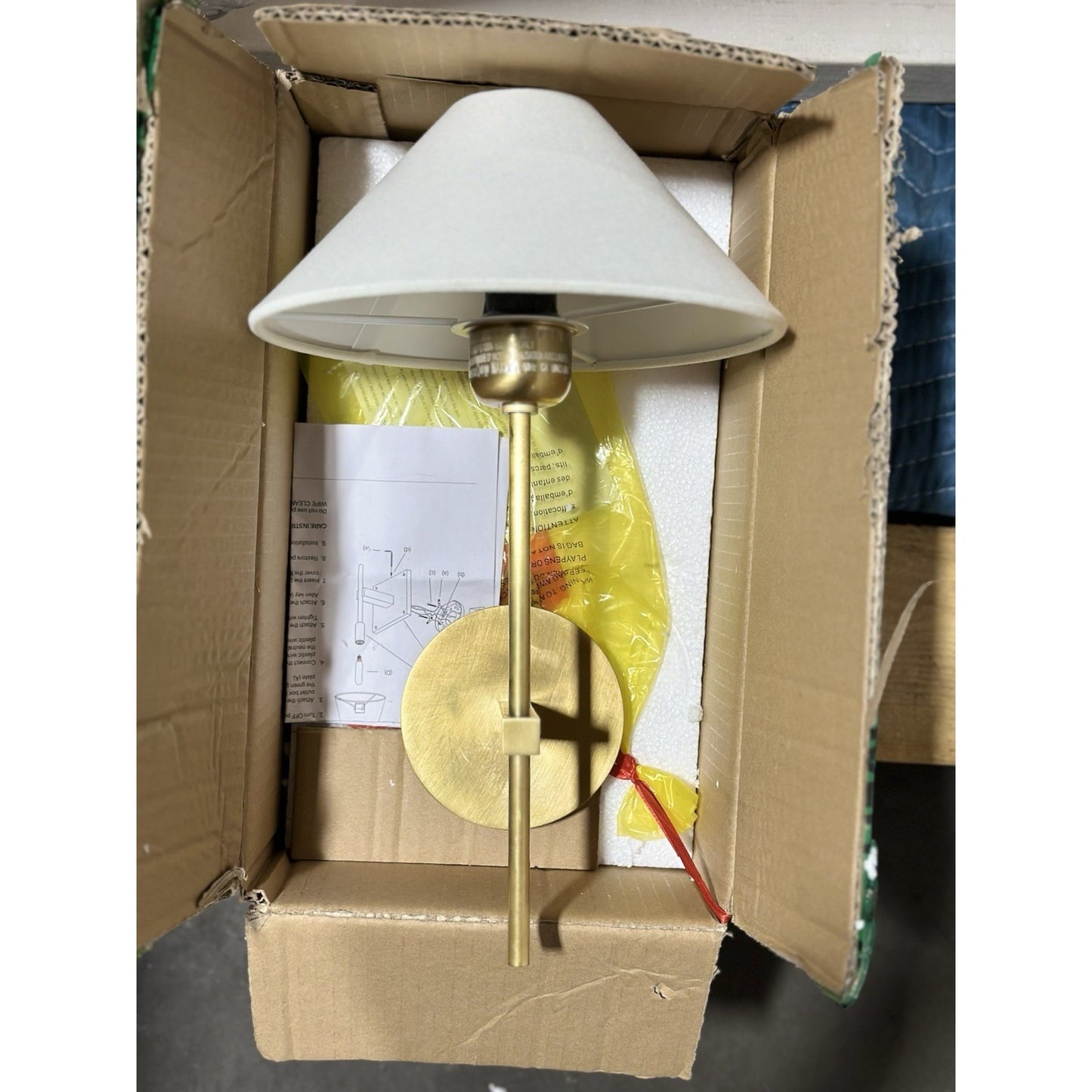 Visual Comfort Hackney Single Sconce (White Linen Shade)-Antique Brass