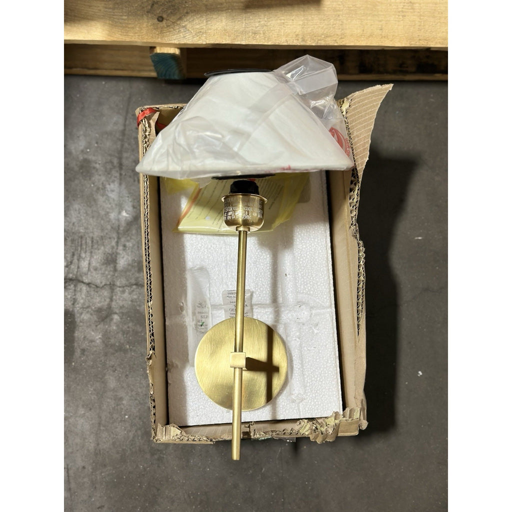 Visual Comfort Hackney Single Sconce (White Linen Shade)-Antique Brass