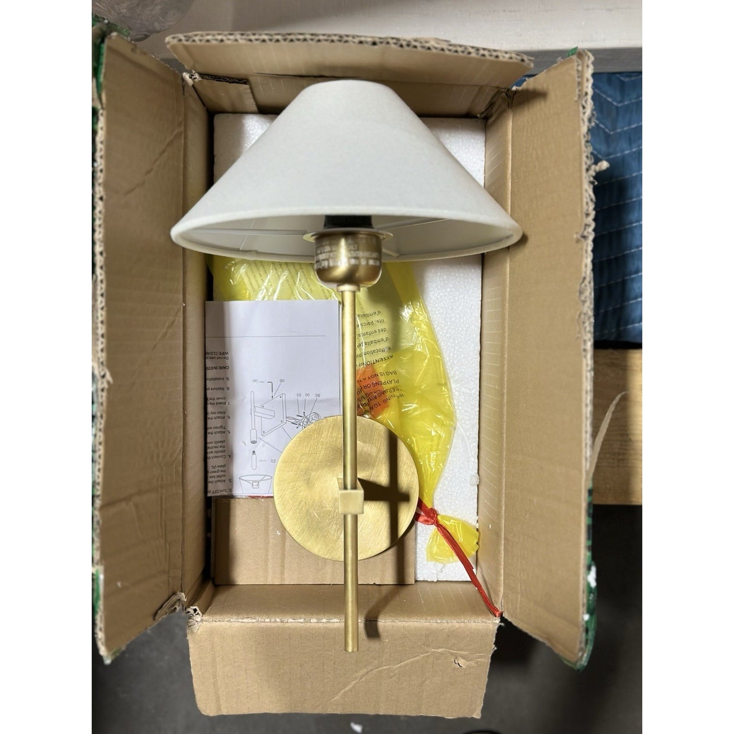 Visual Comfort Hackney Single Sconce (White Linen Shade)-Antique Brass