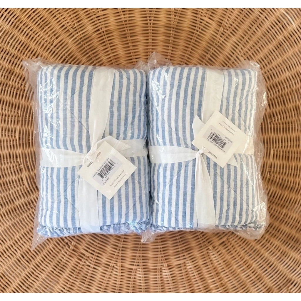 Nantucket Stripe Linen King Pillow Shams (Set of 2)-Blue/White
