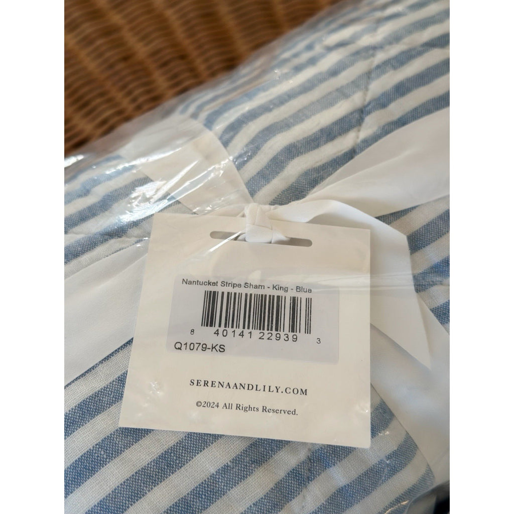 Nantucket Stripe Linen King Pillow Shams (Set of 2)-Blue/White
