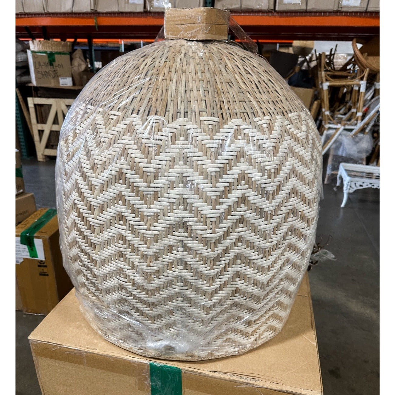 Avila Chevron Large Two Toned Pendant-Natural & Bleached Rattan