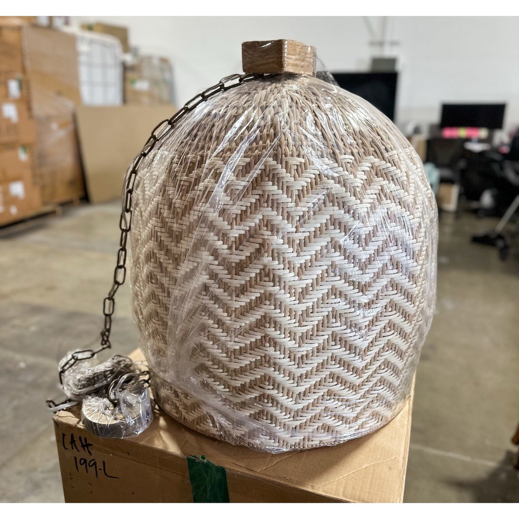 Avila Chevron Large Two Toned Pendant-Natural & Bleached Rattan