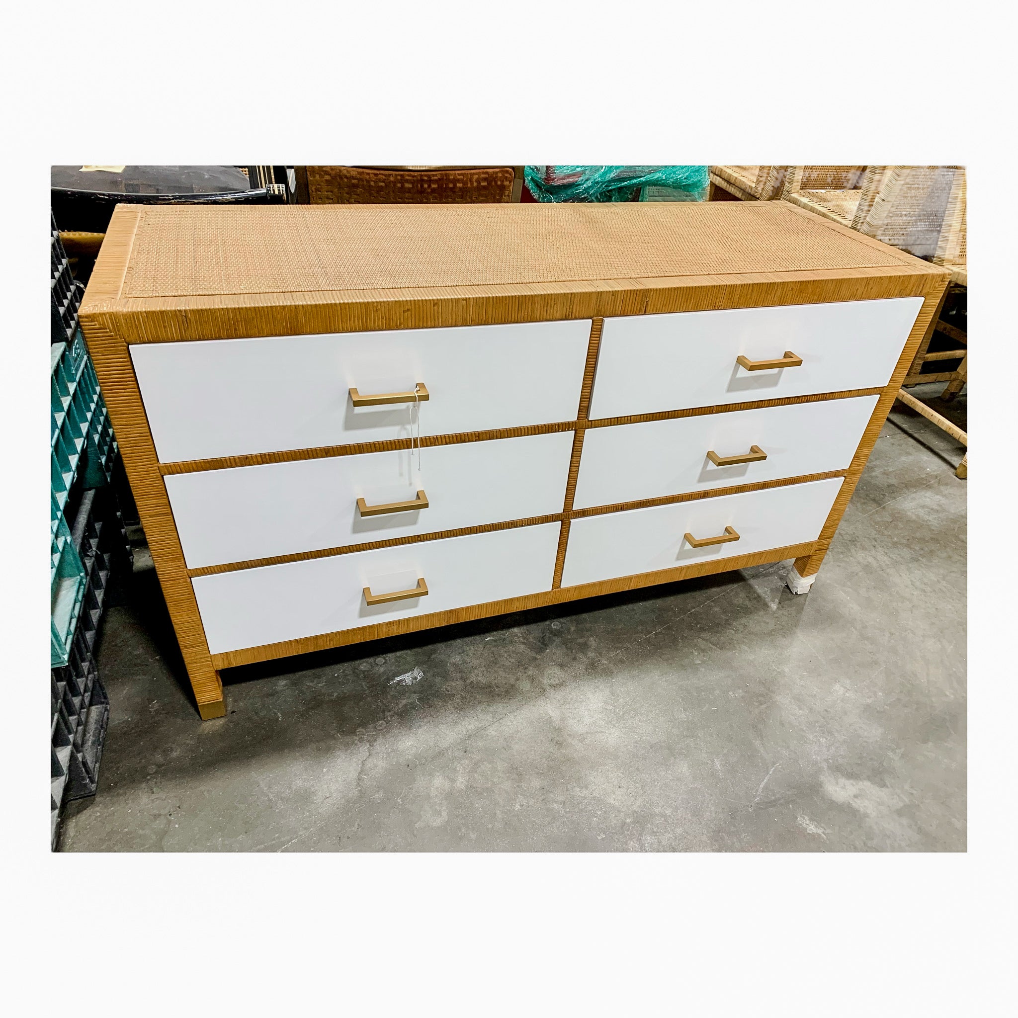 Balboa Rattan Dresser (Wide 6-Drawer)-White - The Home Decor Outlet