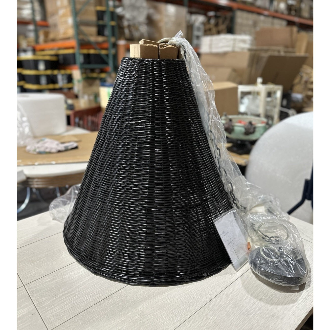 Santa Barbara Large Rattan Taper Pendant-Black