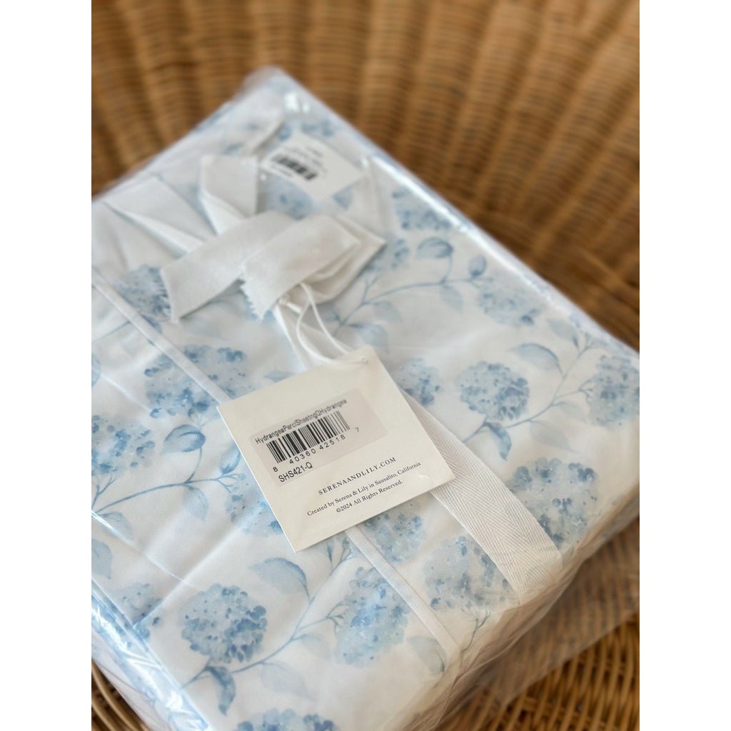 Hydrangea Percale 4 Pc Queen Sheet Set-Hydrangea Blue