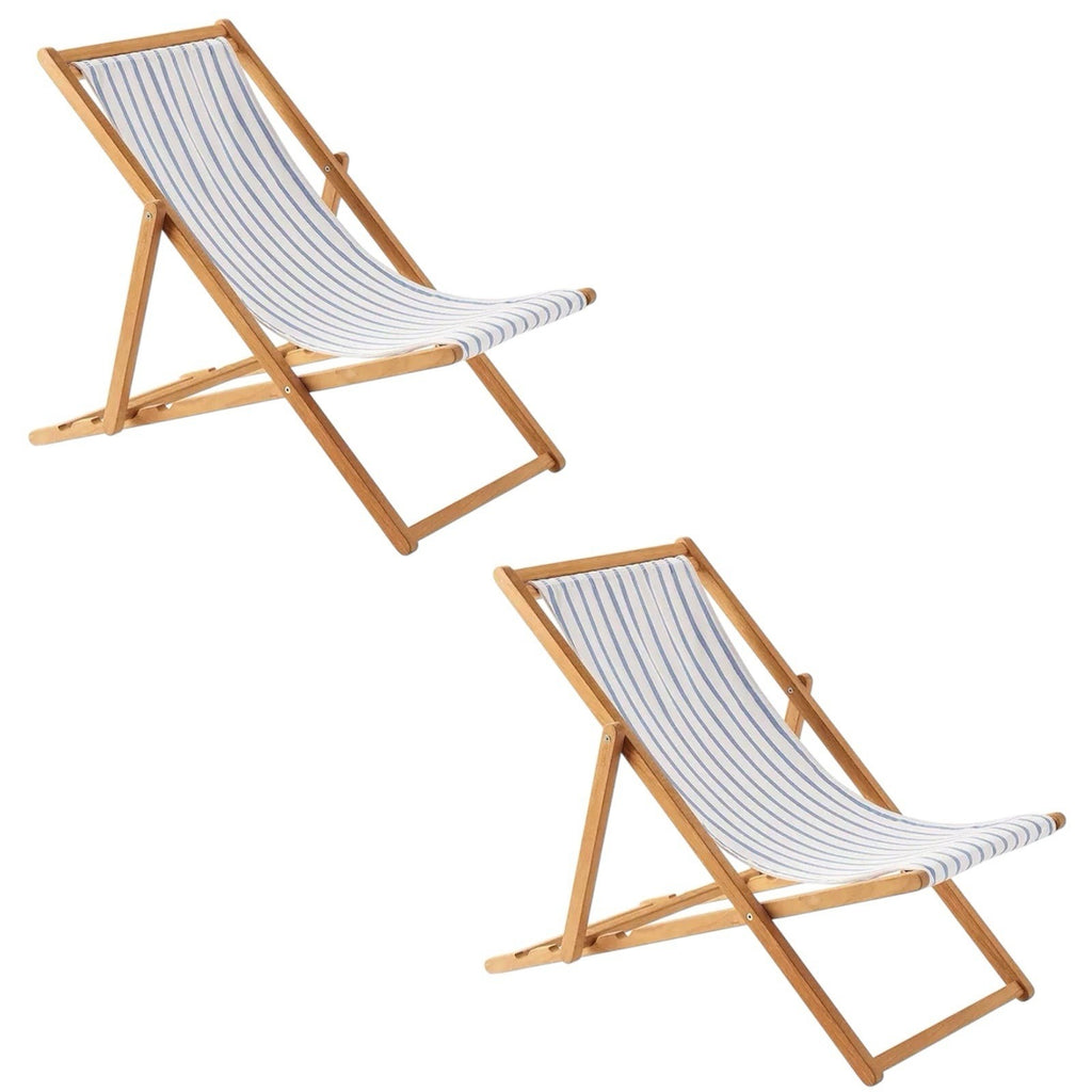 Teak Sling Chairs (Set of 2)-Lido Stripe Coastal Blue/White