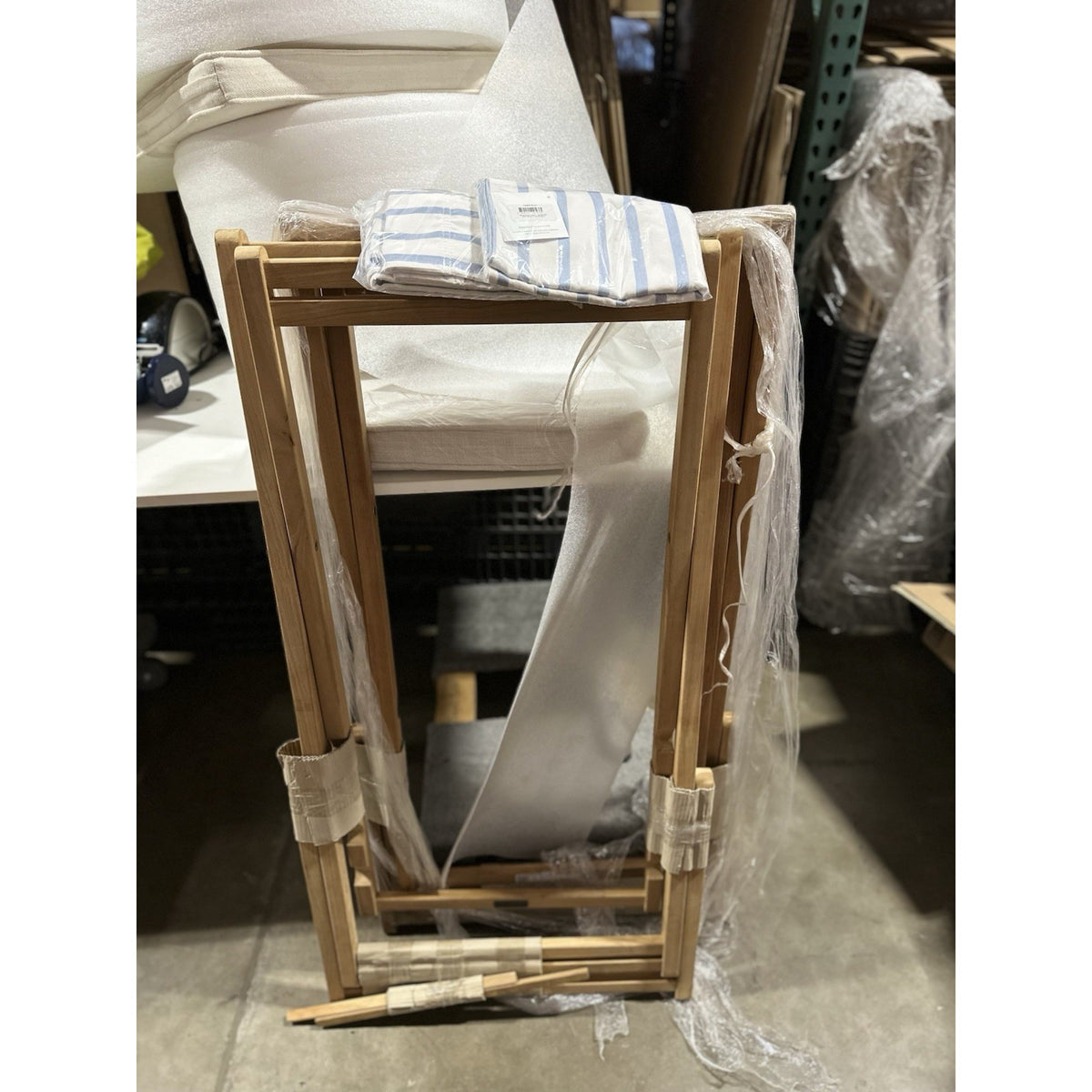 Teak Sling Chairs (Set of 2)-Lido Stripe Coastal Blue/White
