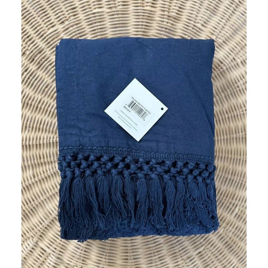 Macramé Bedskirt (King)-Navy