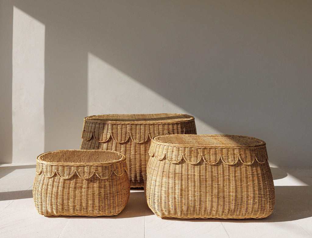 Scallop Rattan Basket with Lid - The Home Decor Outlet