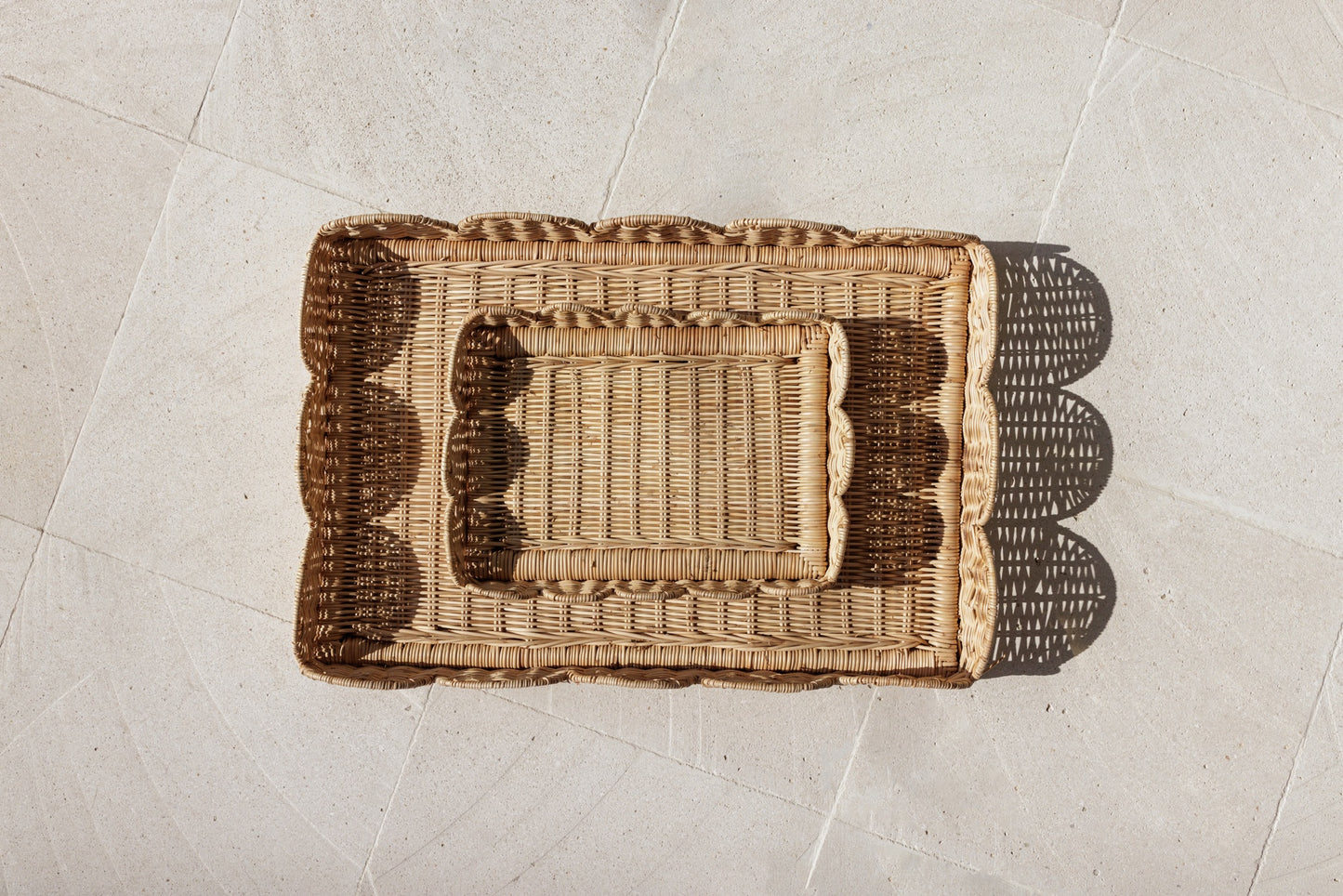 Scallop Rattan Rectangular Tray