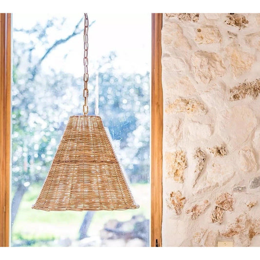 Santa Barbara Rattan Taper Small Pendant (17” DIAM)-Natural Brown